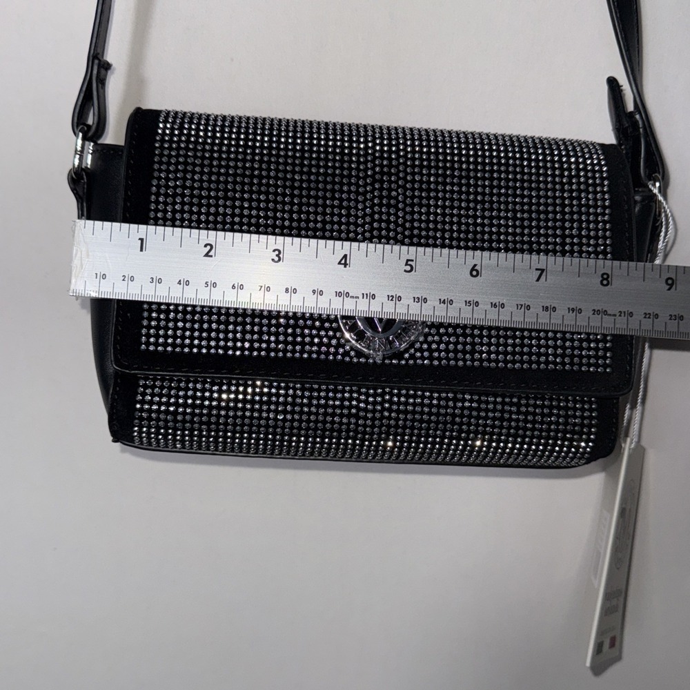 Valentino Orlandi Silver Rhinestone Studded Black Crossbody Bag Purse MSRP $199 - Picture 14 of 16